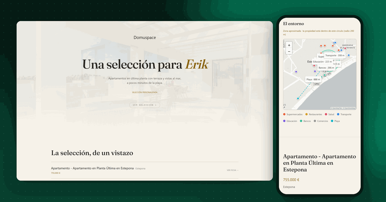 Dossier de propiedades de Domuspace en el ordenador y en el móvil