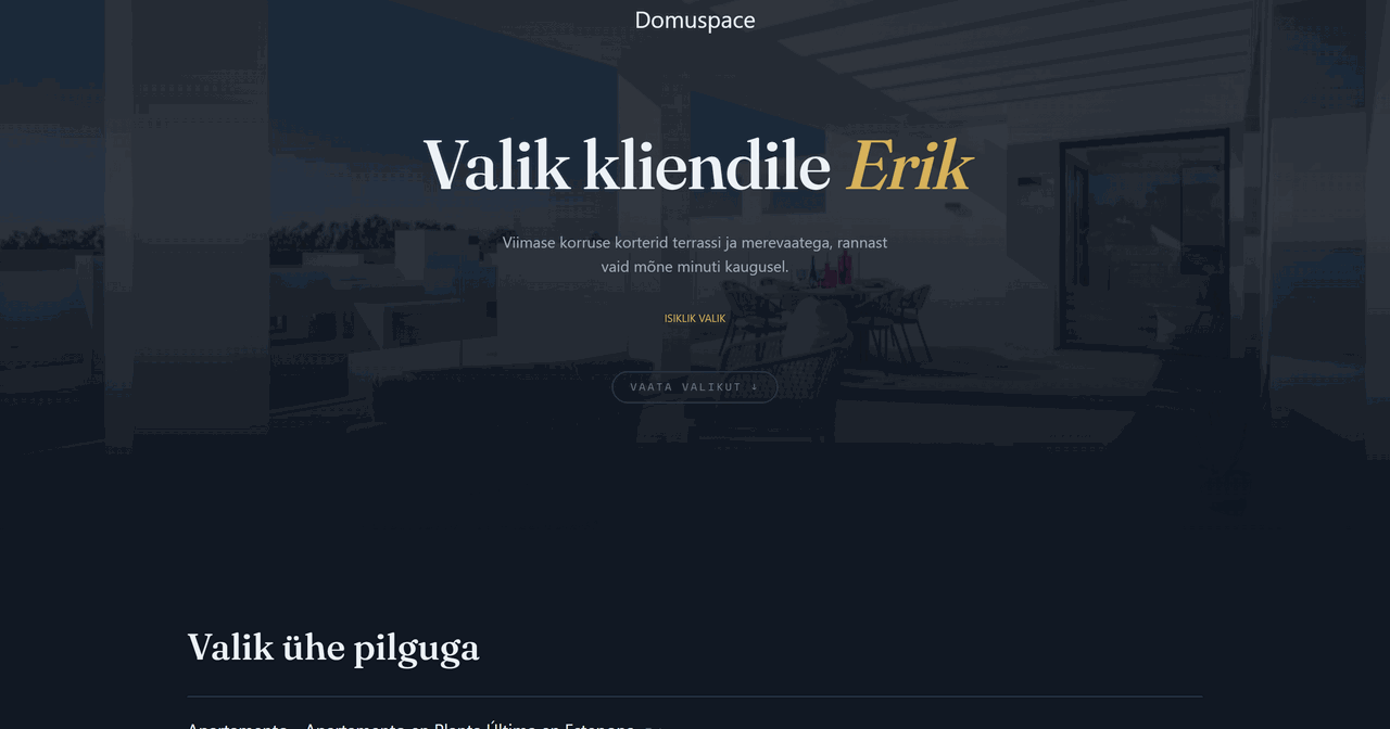 Domuspace’i objektide esitluse kaas: kliendile koostatud isiklik valik
